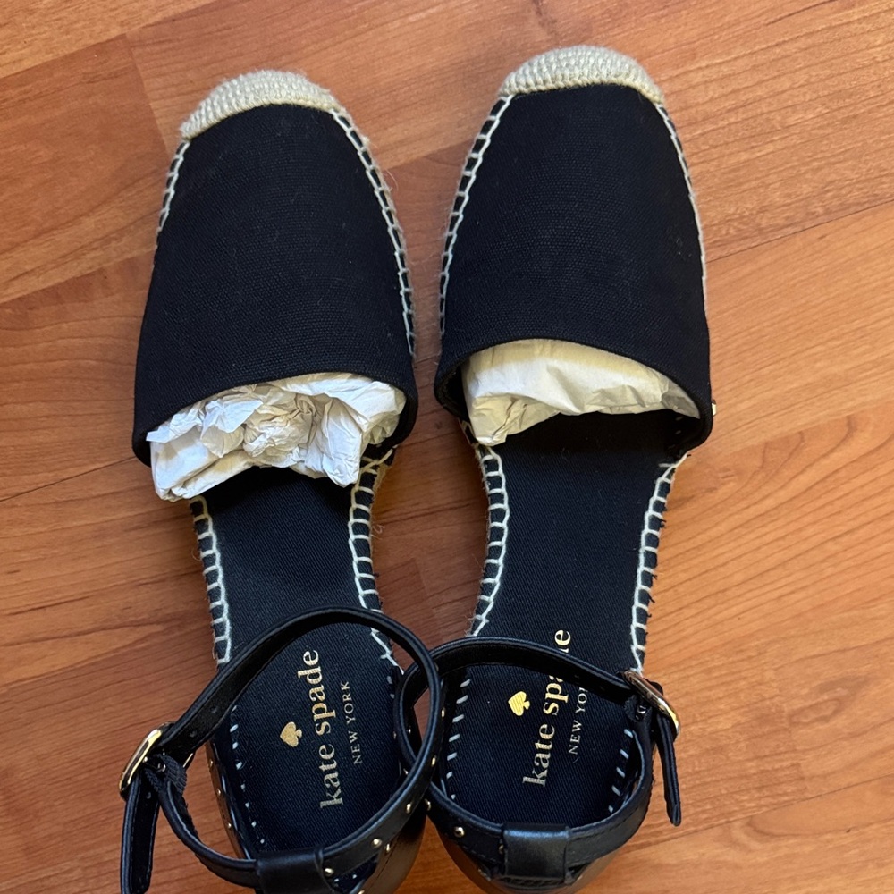 kate spade Black Canvas Espadrille  Ankle Strap